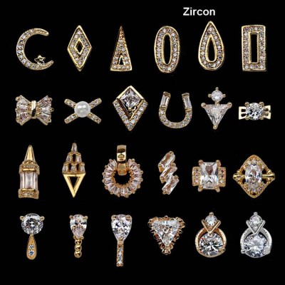 New Designs Nail Salon Supplies Zircon Gold Diy 3d Alloy Nail Art Charms